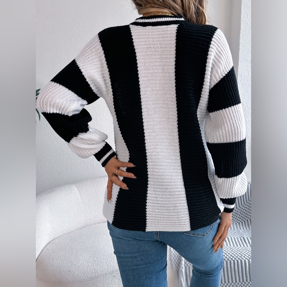 Color Block Round Neck Sweater - Picture 2 of 12